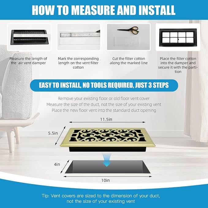 4x12 Inch Floor Vent Brushed Gold Heavy Duty Walkable Floor Register - Image 6