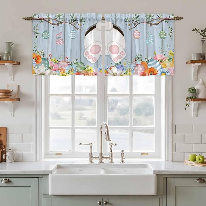 Easter Kitchen Tier Curtains 36 Inch Long 2 Panel Set, Rod Pocket Half Window - Image 3