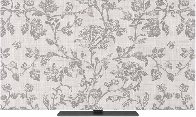 Watercolor Gray Flower Leaves Indoor TV Cover, Elastic TV Screen Protector by Unknown