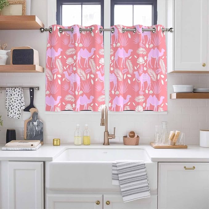 2 Panel Kitchen Cafe Curtains, Desert Camel Sunlight Filtering Nature Air - Image 2