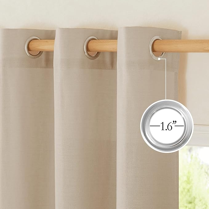 NICETOWN Thick polyester and linen Curtains 96 inch Long, Grommet Semi Sheer Window Treatments Privacy Added with Light Filtering Drapes for Bedroom/Living Room, Taupe, W55 x L96, 2 Panels