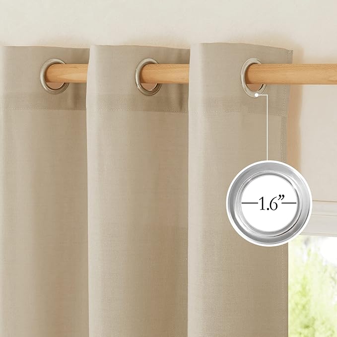NICETOWN Angora Short Linen Curtains for Kitchen, Thick Flax Small Window Treatments Semi Sheer Privacy Assured with Light Through for Cafe/Bathroom, W42 x L48, 2 Panels