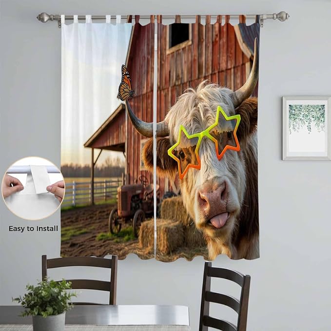 Farm Yaks Living Room Curtains 84 Inch Length, Window Curtains Tab Top - Image 4