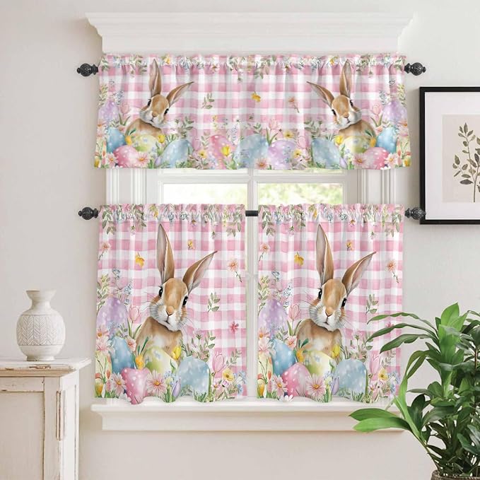 Kitchen Curtains Tiers and Valance Set of 3, Easter Light Filtering Window - Image 2