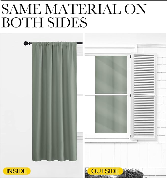 NICETOWN Window Curtains Blackout Drapes - Thermal Insulated Solid Rod Pocket Blackout Curtains/Draperies for Living Room (Sage Green, One Pair, 29 by 20-Inch)
