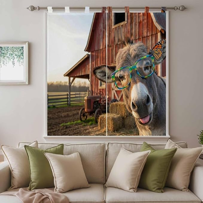 Farm Donkeys Bedroom Curtains 72 Inch Length, Window Curtains Tab Top, - Image 9