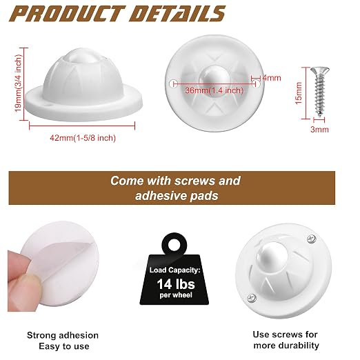 PlusRoc 12 Pack Self Adhesive Caster Wheels - Image 2