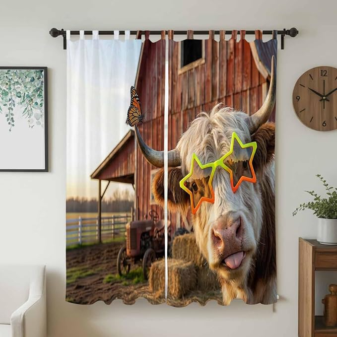Farm Yaks Living Room Curtains 96 Inch Length, Window Curtains Tab Top - Image 2