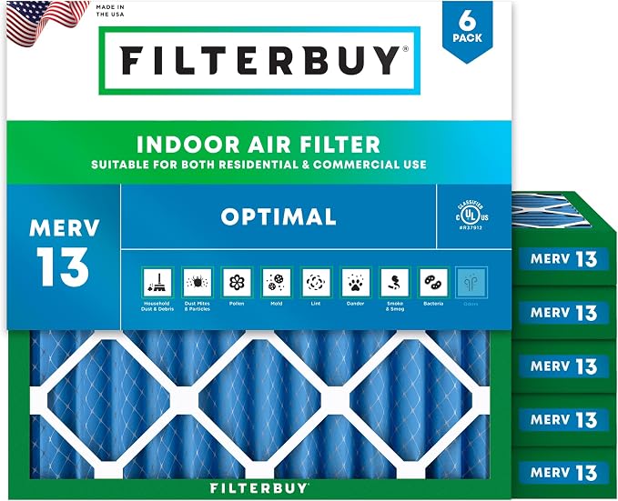 Filterbuy 10x10x2 Air Filter MERV 13 Optimal Smoke & Allergy Defense, by Filterbuy