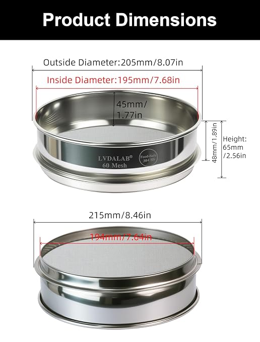 All 304 Stainless Steel 60 Mesh Test Sieve, 8 Inch/20cm Diameter, Flour Sifter - Image 5