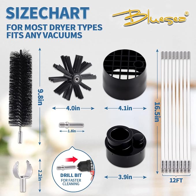 Bluesea 7 Pieces 12 Feet Dryer Vent Cleaner Kit, Reinforced Nylon Dryer Vent - Image 5