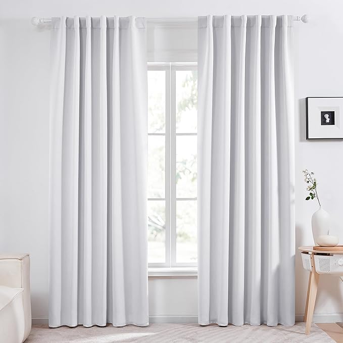 Deconovo Blackout Curtains Back Tab and Rod Pocket Thermal Insulated Curtain Penels for Sliding Door 52Wx108L Inch Greyish White 2 Panels