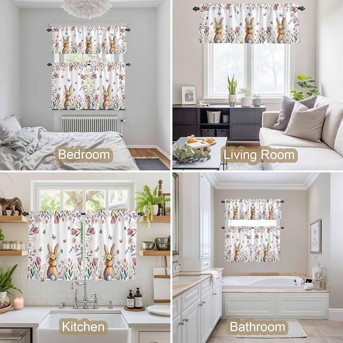 Kitchen Curtains Tiers and Valance Set of 3, Easter Light Filtering Window - Image 7