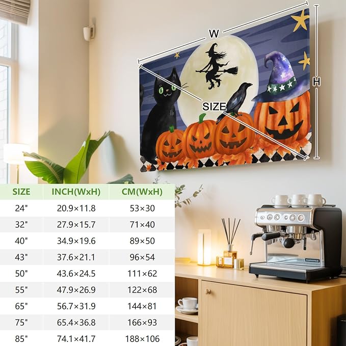Pumpkin Black Cat Halloween Witch Indoor TV Cover, Elastic TV Screen Protector - Image 3