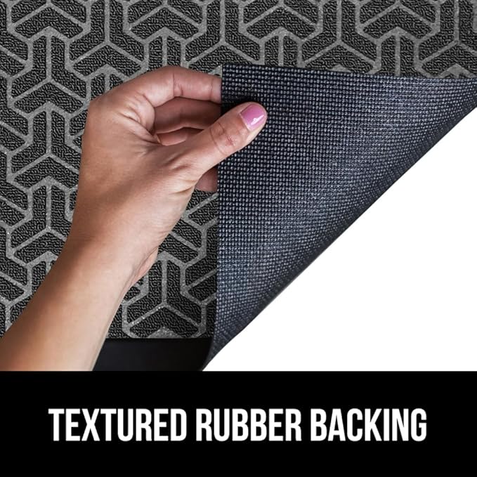 GORILLA GRIP 100% Waterproof All-Season WeatherMAX Doormat, 72x24, US Designed Natural Rubber, Stain and Fade Resistant, Low Profile Indoor Outdoor Door Mats, Easy Clean Patio Mat, Slate Geometric