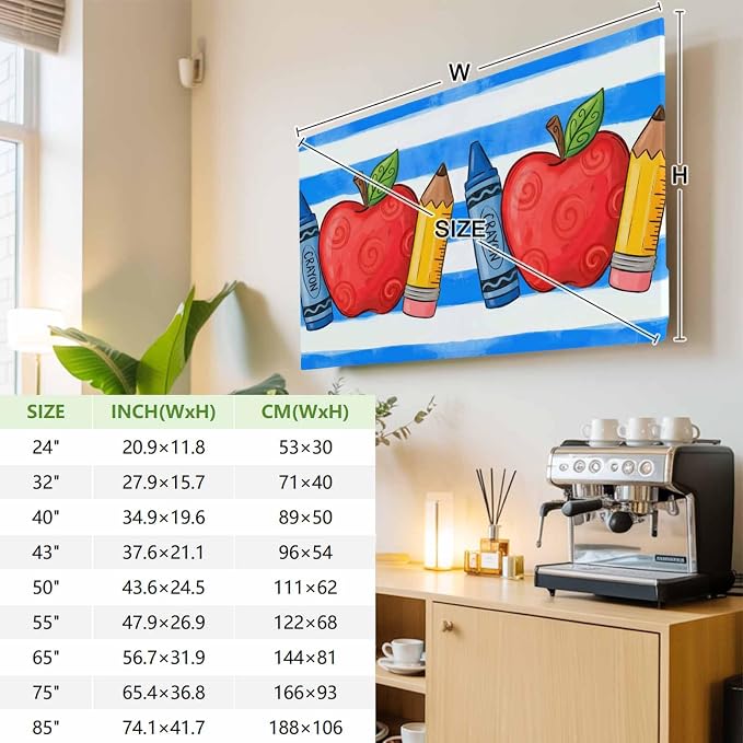 Fruit Apples Pencils Crayons Indoor TV Cover, Elastic TV Screen Protector Blue - Image 3