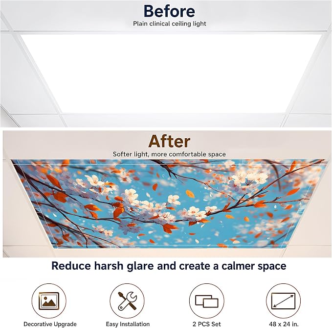 2 Pack Autumn Blossom Canopy Decorative Ceiling Light Covers, Magnetic 4x2 Ft - Image 5