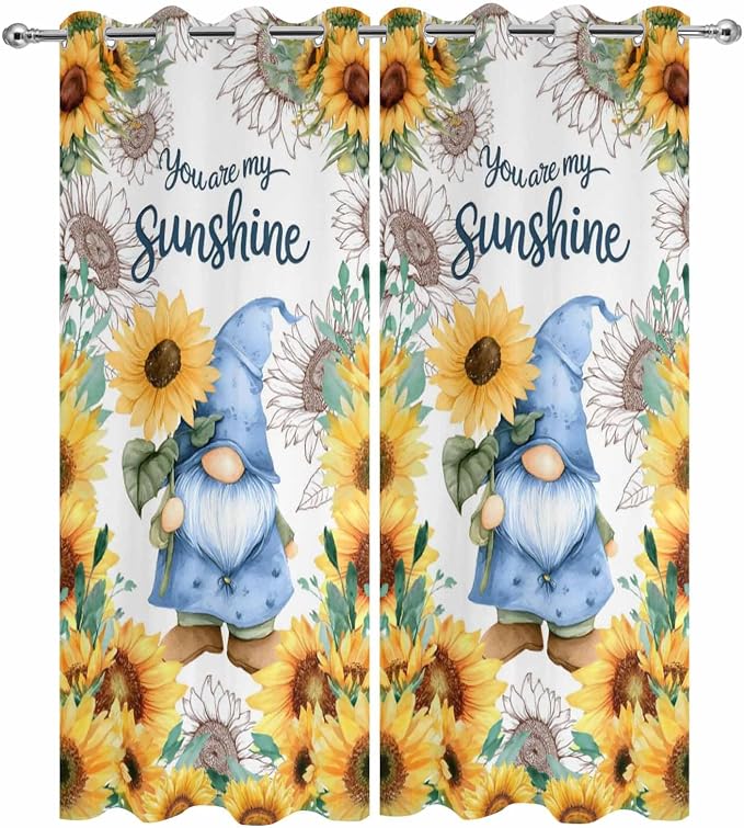 Summer Outdoor Curtains for Patio Sunflowers Gnome Eucalyptus Leaves Waterproof - Image 9