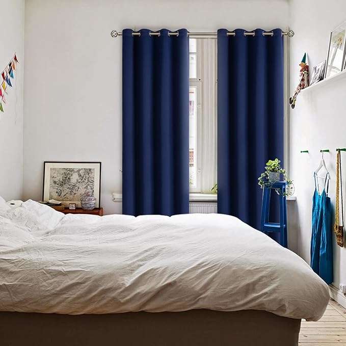 BGment Blackout Curtains for Bedroom - Grommet Thermal Insulated Room Darkening Curtains for Living Room, Set of 2 Panels, Each 46 x 84 Inch, Navy Blue