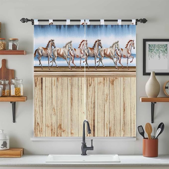 Western Horse Living Room Curtains 84 Inch Length, Window Curtains Tab Top - Image 3