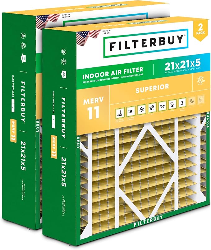 Filterbuy 21x21x5 Air Filter MERV 11 Superior Pet & Allergy Defense, by Filterbuy