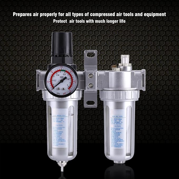 3/8'' Air Compressor Filter Regulator Water Oil Separator 3 in1 Gauge - Image 5
