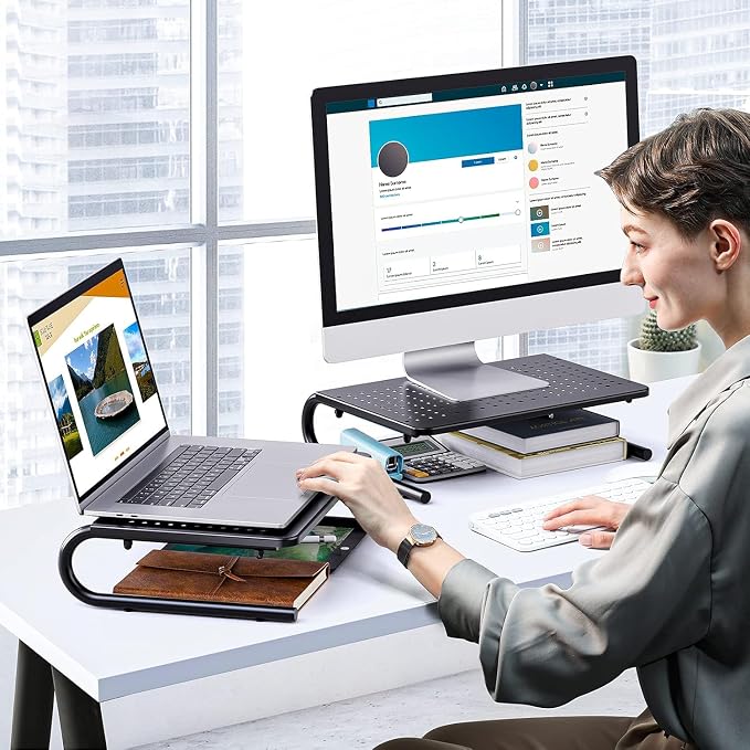HUANUO Monitor Stand Riser for Desk, Laptop Stand, Laptop Shelf w/Vented Metal - Image 2