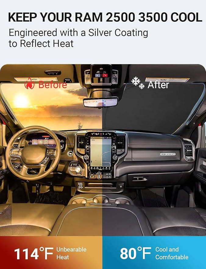 Proadsy 2026 Upgrade Windshield Sun Shade Custom Fit Dodge RAM 2500 3500 - Image 2