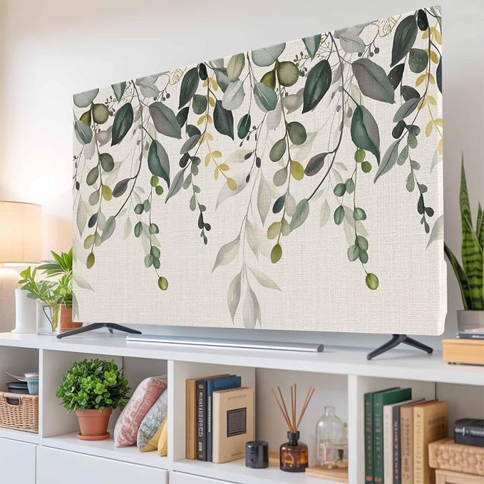 Country Sage Green Eucalyptus Indoor TV Cover, Elastic TV Screen Protector - Image 6