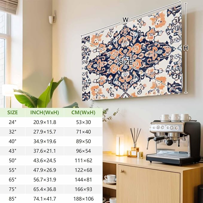 Boho Pattern Retro Orange Block Indoor TV Cover, Elastic TV Screen Protector - Image 3