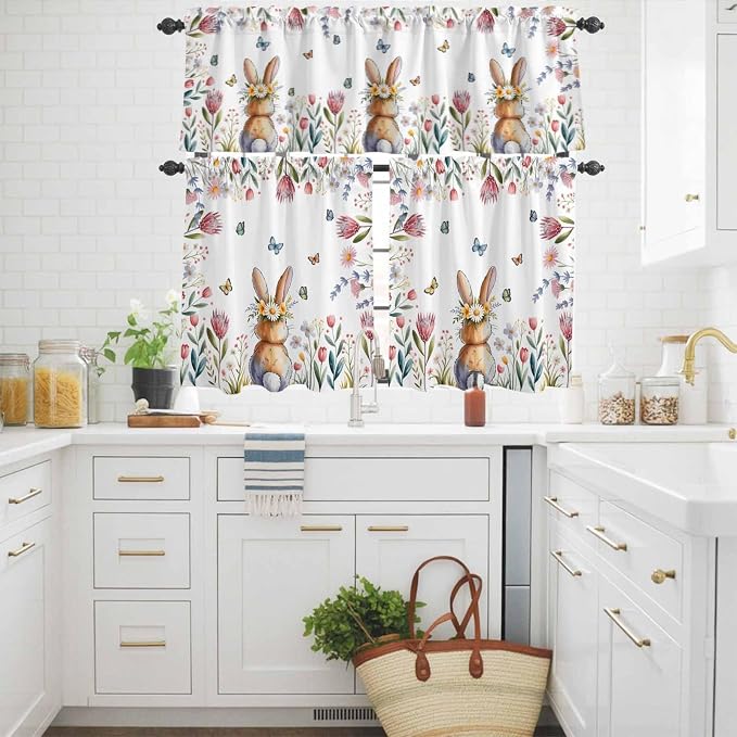 Kitchen Curtains Tiers and Valance Set of 3, Easter Light Filtering Window - Image 3