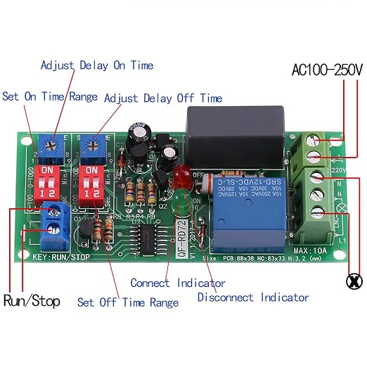 Timer Relay Module, AC100V-250V, Infinite Cycle Timer Delay On/Off Switch - Image 2