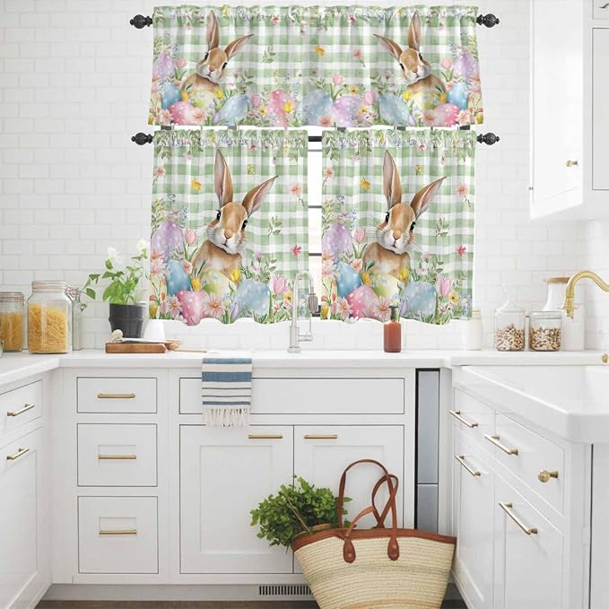 Kitchen Curtains Tiers and Valance Set of 3, Easter Light Filtering Window - Image 3