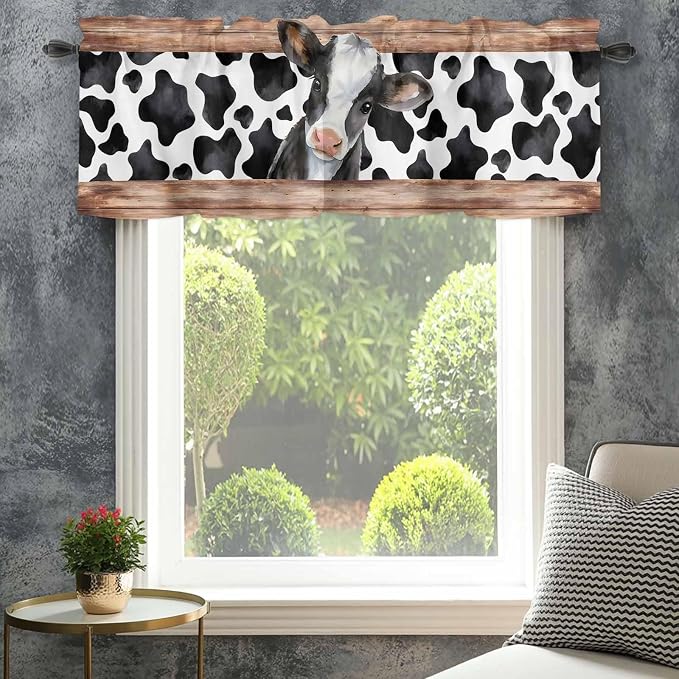 Cow Printed Curtain Valances for Windows, Kitchen Valance Window Treatment - Image 4