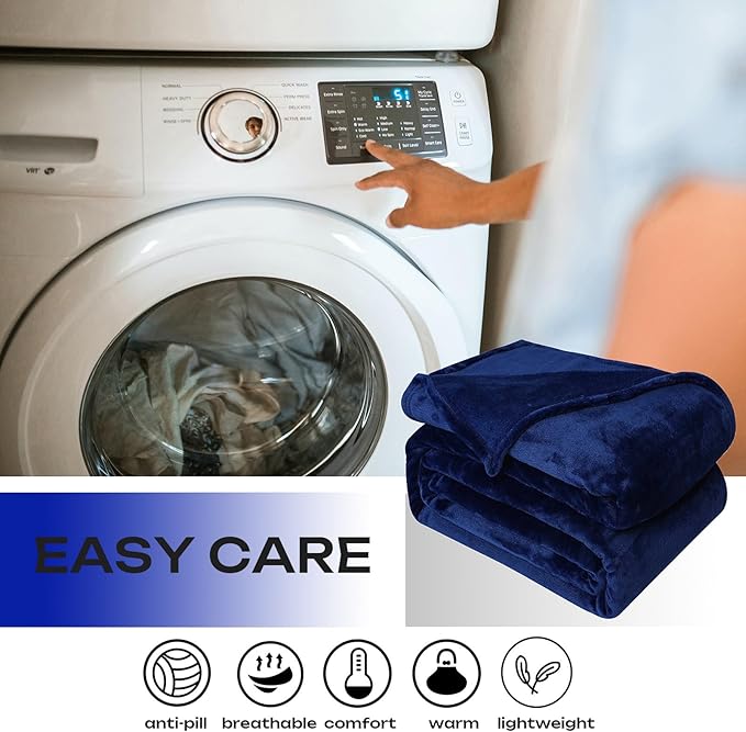 JIAHANNHA Fleece Blanket King Size Navy Blue 108 by 90 Inches Throw Blankets for Bed Sofa Couch 280GSM,Super Soft Cozy and Luxury Bed Blanket for All Season