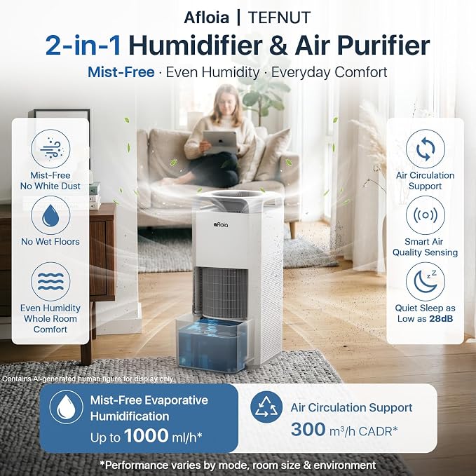 Afloia Humidifier for Bedroom & Large Room – Mist Free Evaporative Humidifier - Image 2