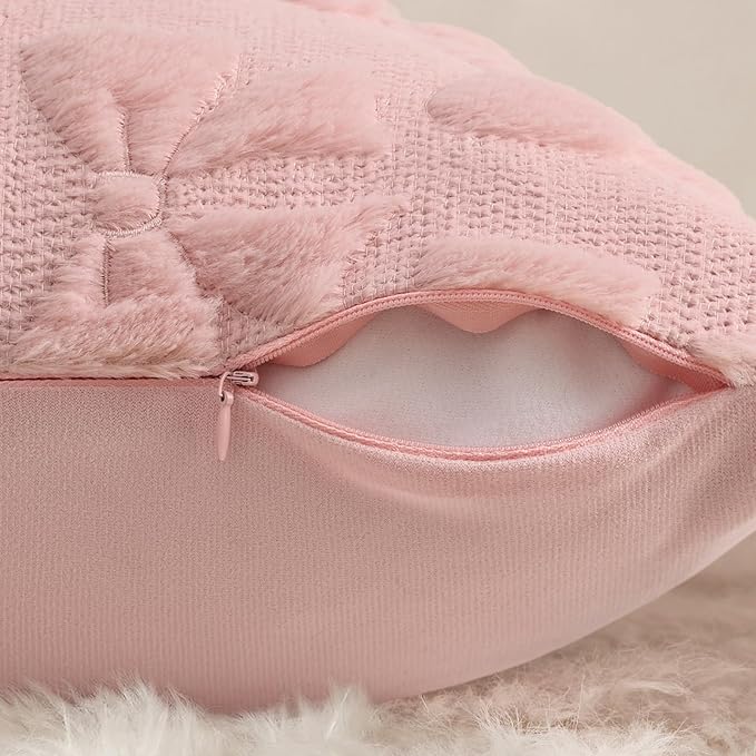 decorUhome Pink Bow Pillow Covers Set of 2 Coquette Aesthetic Cute Preppy Plush Faux Pillowcases for Girly Bedroom or Couch 20x20 Inch