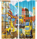 Kids Cartoon Construction Window Curtains, Funny Construction Site Cars and by SHElifestyle
