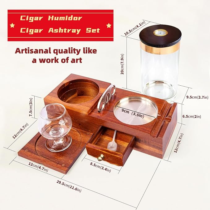 KING'S PALACE Cigar Humidor and Ashtray Set, Travel Leather Cigar Case - Image 3
