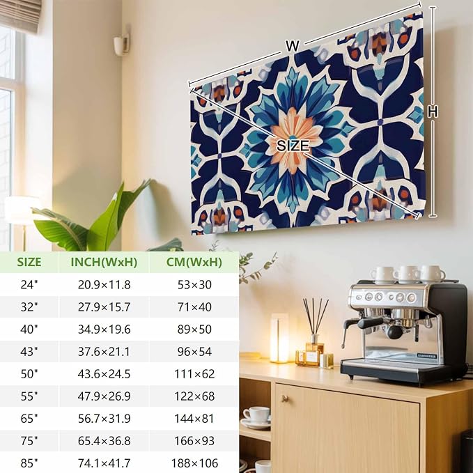 Retro Moroccan Geometric Texture Indoor TV Cover, Elastic TV Screen Protector - Image 3