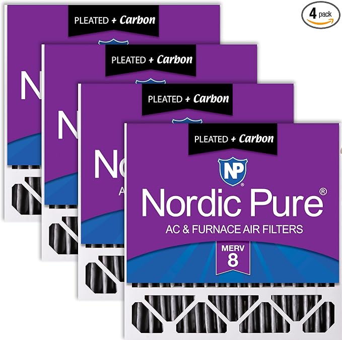 Nordic Pure 20x20x5 Pleated MERV 8 Plus Carbon Air Filters 4 Pack | Actual by NordicPure