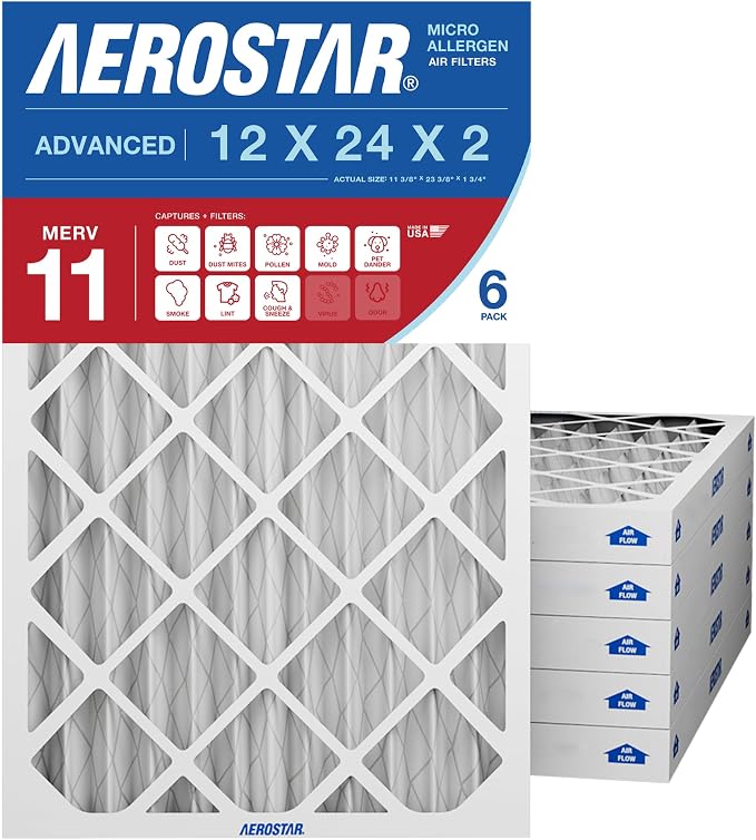 Aerostar 12x24x2 MERV 11 High Efficiency Pleated Air Filter, Electrostatic AC by AirFiltersDelivered