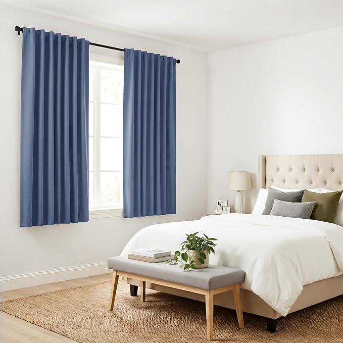 PONY DANCE Bedroom Curtain Panels - Window Drapes Home Decor Light Block Room Darkening Back Tab/Rod Pocket Energy Efficient for Dining Room, 42" W by 63" L, Blue Haze, 2 Pieces