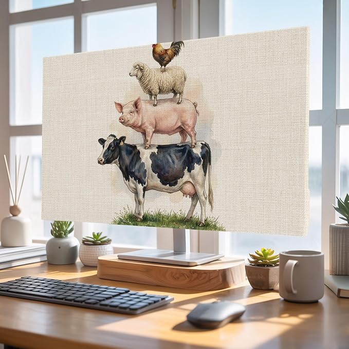 Rustic Cow Pig Sheep Rooster Indoor TV Cover, Elastic TV Screen Protector Farm - Image 4