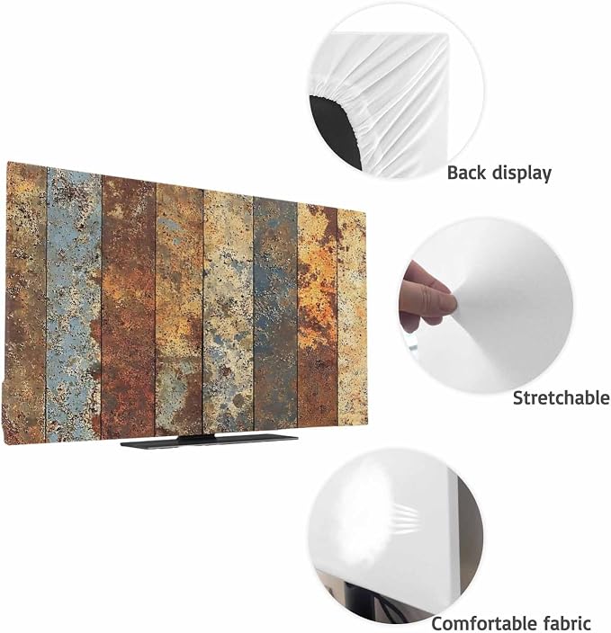 Farmhouse Vintage Wood Board Indoor TV Cover, Elastic TV Screen Protector Brown - Image 7