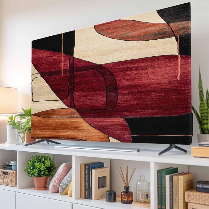 Red Beige Orange Geometric Indoor TV Cover, Elastic TV Screen Protector Retro - Image 6
