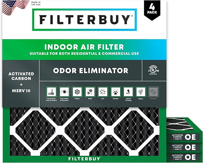 Filterbuy 16x16x1 Air Filter MERV 10 Odor & Allergy Defense by Filterbuy