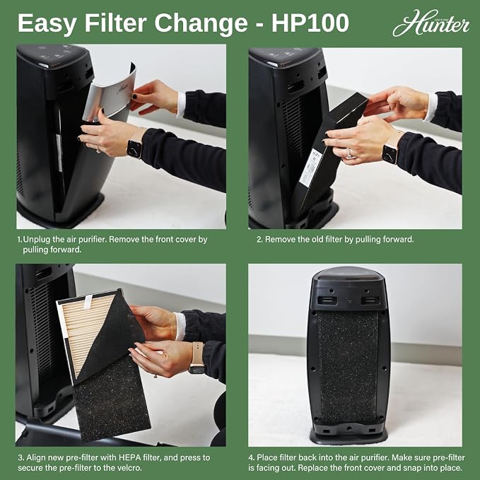 Hunter Fan Company HP100GRS Air Purifier, Small Tower - Image 8