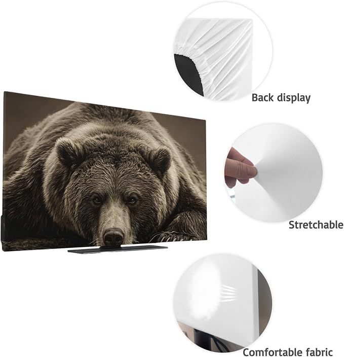 Rustic Brown Grizzly Bear Indoor TV Cover, Elastic TV Screen Protector Abstract - Image 7