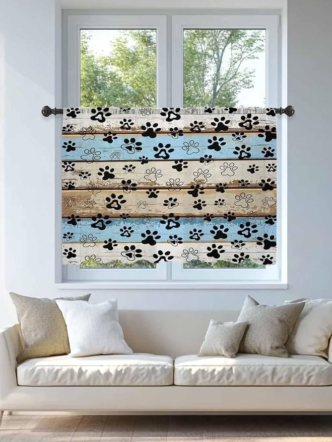 Sheer Curtains 54 Inch Length, Vintage Farmhouse Rustic Wooden Grain Privacy - Image 4
